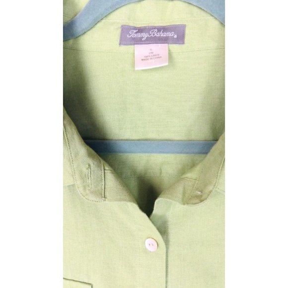 Vintage 90s Tommy Bahama linen tunic button down shirt/cotton linen top/light gr - Picture 3 of 5